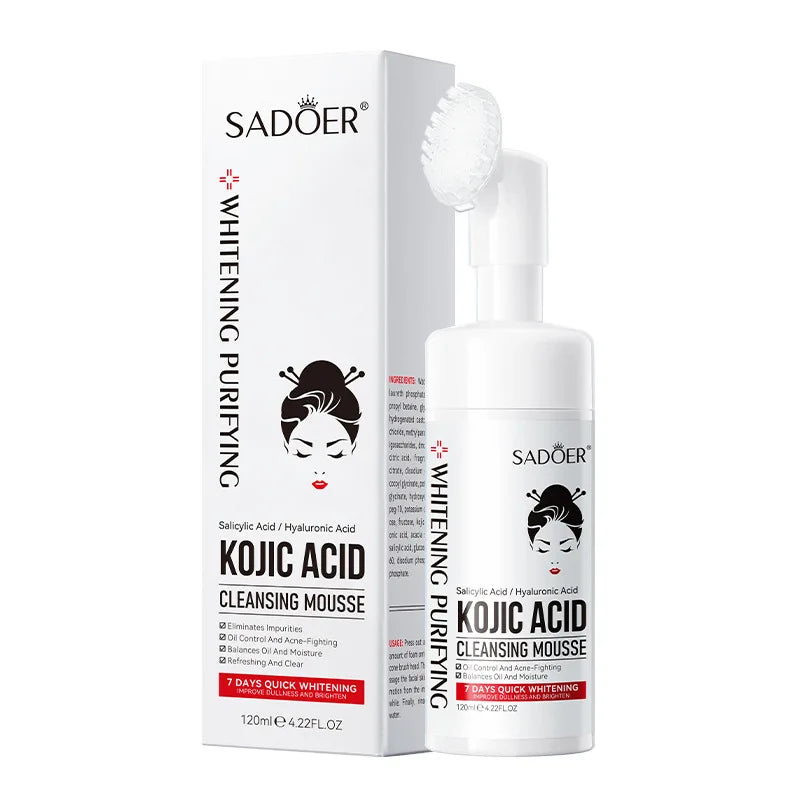 SADOER Kojic Acid Whitening Facial Cleanser Mousse Face Moisturizing Deep Cleansing Anti-aging Face Wash Foam Facial Cleanser Halalzen