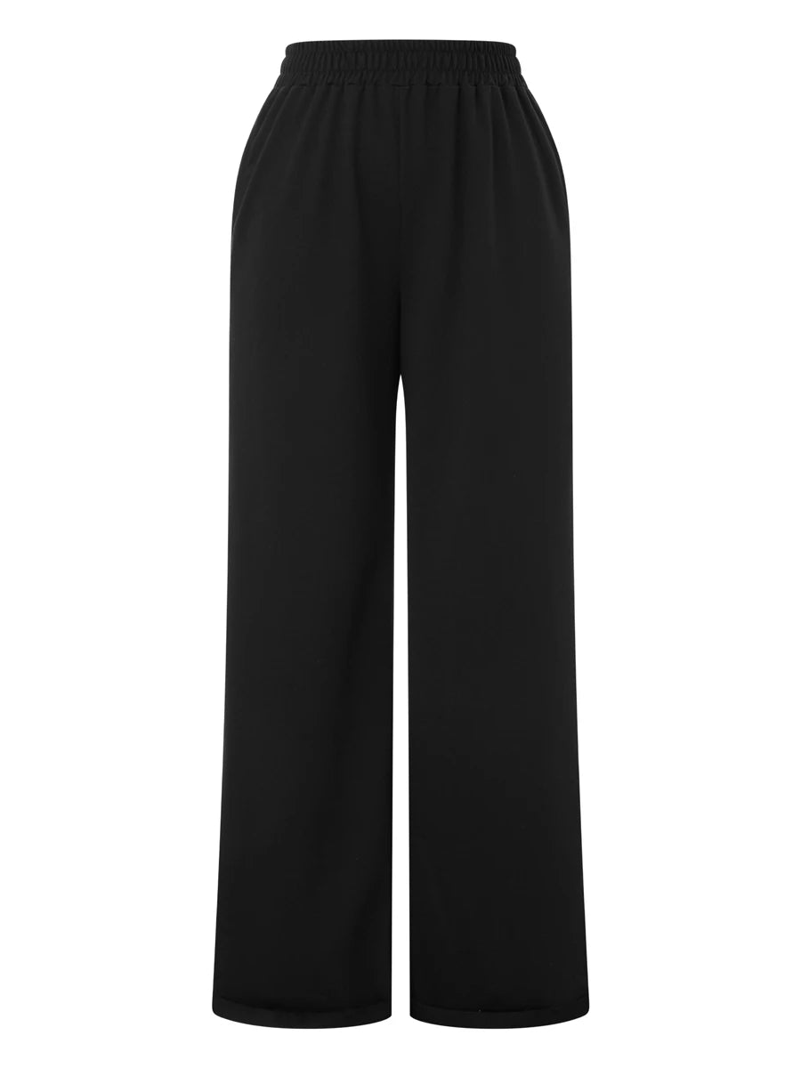 Women s High Waist Wide-Leg Pants in Solid Color Elastic Waistband Loose Fit Casual Fall Sweatpants with Straight Bottoms