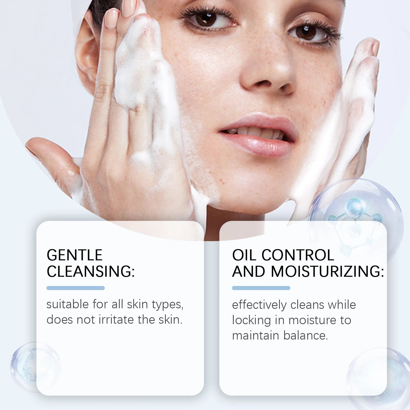 Amino Acid Face Cleanser Moisturizing Oil Control Acne Care Deep Cleaning Mites Removal Gentle Foam Cleanser For Sensitive Skin Halalzen