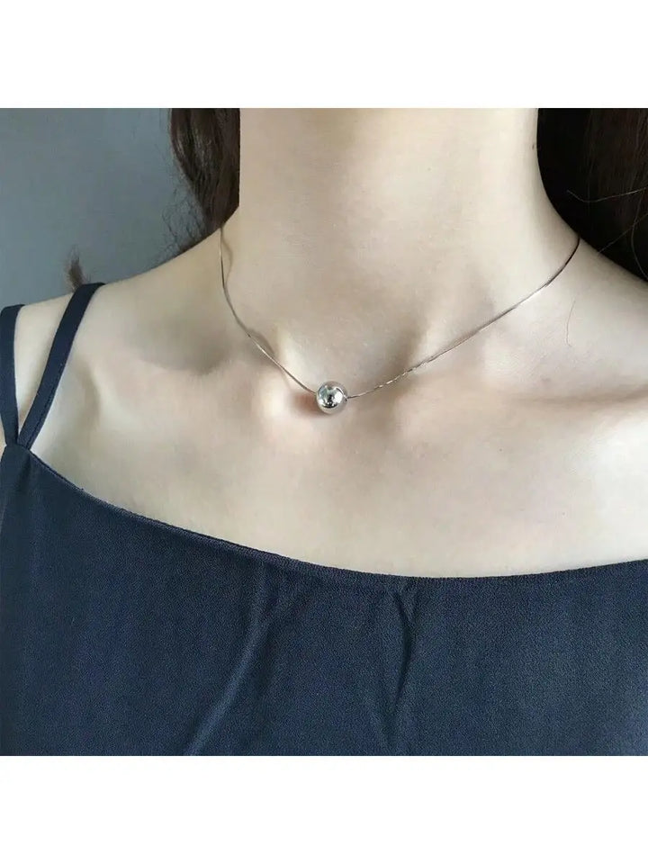 Elegant S925 Silver Boho Necklace – Vintage Sphere Pendant & Snake Chain Gift