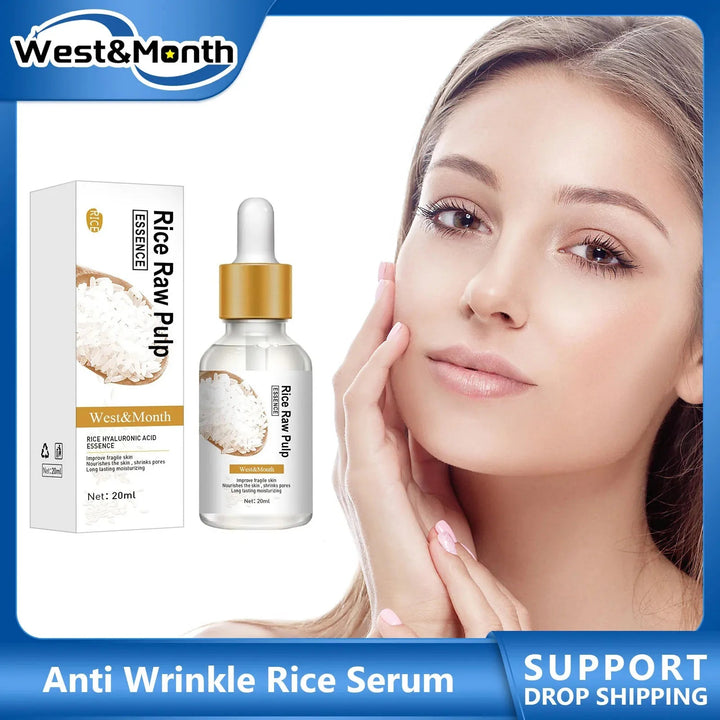 Wrinkle Removal White Rice Serum Anti Aging Puffiness Reduce Fine Lines Shrink Pores Nourishing Dry Skin Ac-ne Treatment Essence Halalzen