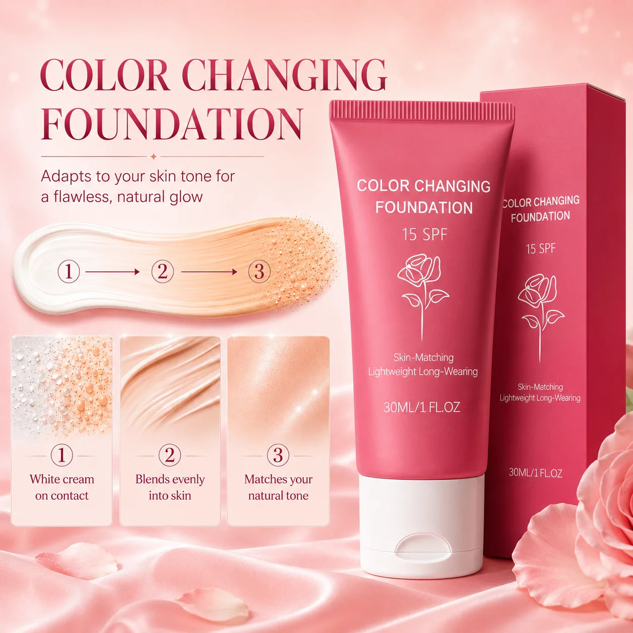 Korean Color Changing Foundation Liquid Automatically Adjusting Skin Tone Conceal Facial Skin Fine Flaw Daily Facial Makeup Base
