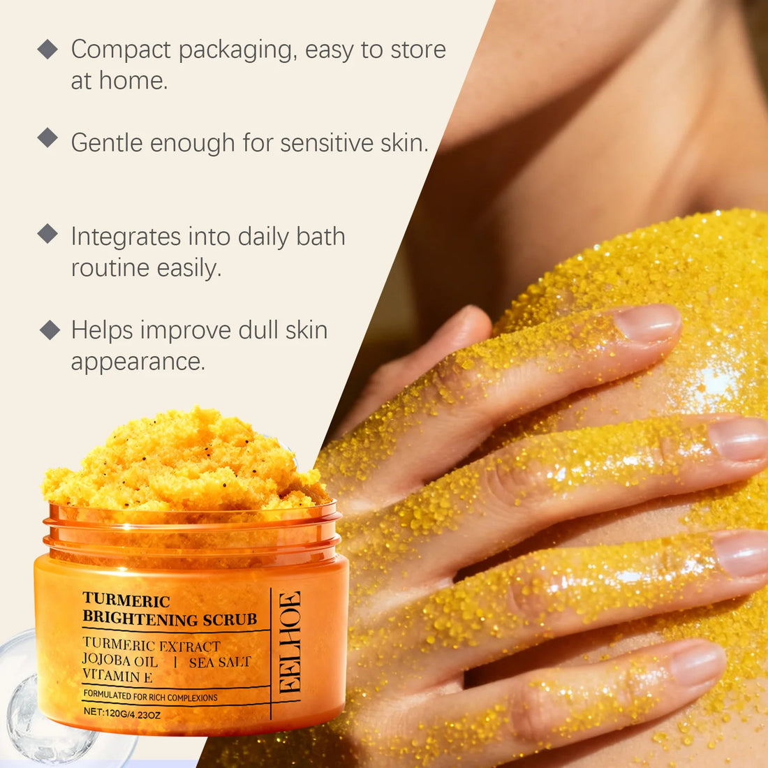 Turmeric Scrub - Gently Cleanses Body Skin, Leaving It Hydrated, Soft, Smooth, and Refreshed. Care Scrub.