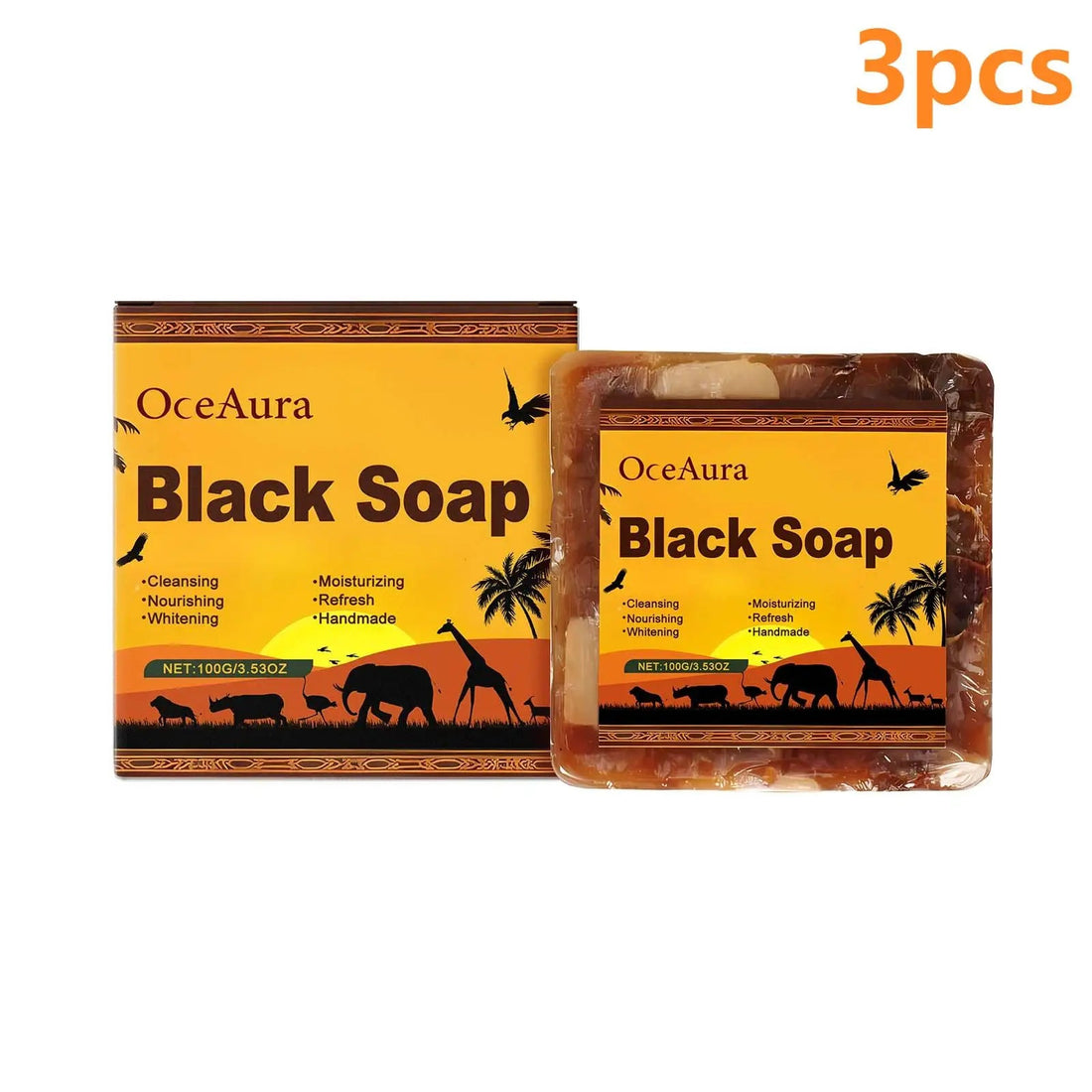 OceAura Lightening Black Soap Oil Control Pore Shrinking Moisturizing Skin Handmade Organic Cocoa Butter Body Cleaning Soap Bar Halalzen
