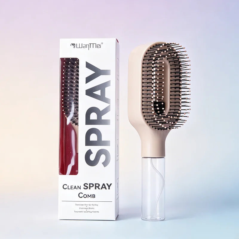 2 in 1 Built-in Spray Detangling Hair Brush Anti Static Reduce Frizz Even Mist Moisturizing Massage Comb Travel Styling Tool