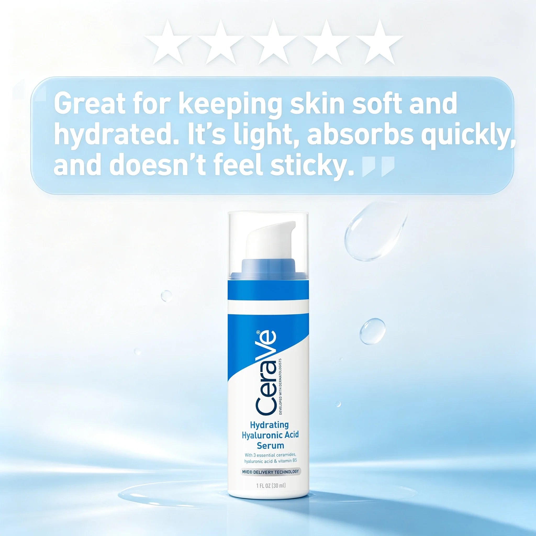 Cerave Hyaluronic Acid Serum for Face with Vitamin B5 and Ceramides, Hydrating Face Serum for Dry Skin, Fragrance Free, 1 Ounce