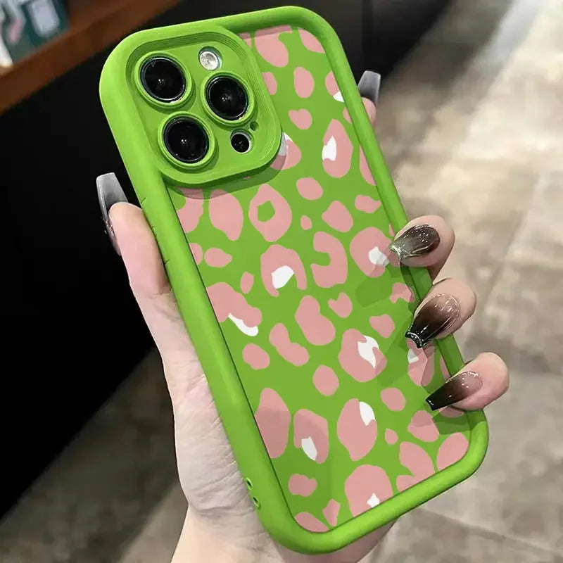 Full Screen Pink Leopard Print Phone Case For iPhone 16 15 14 13 12 11 Mini Pro Max X  XSMax  Plus   Back Cover