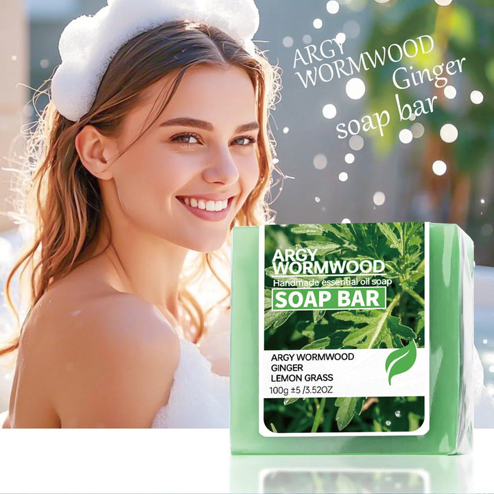 Wormwood herb essential oil soap, natural organic wormwood extract essence, facial cleansing soap, brighten skin color, nourish Halalzen