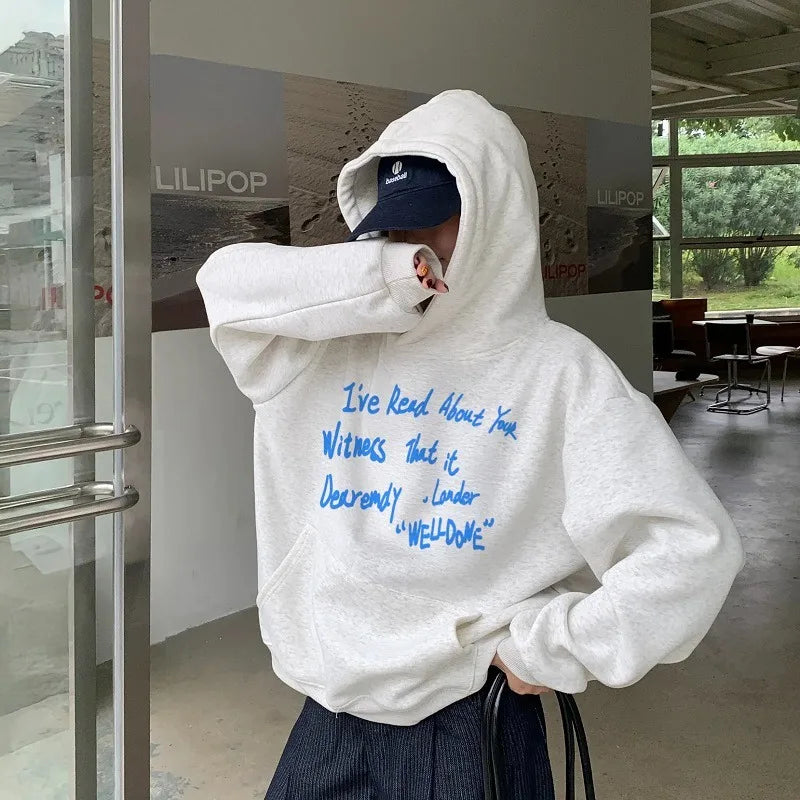 American style Letter Print Warm Hoodie Men Women Autumn Winter 2025 New Loose Casual Kangaroo Pouch Y2K Tops Youth Sweatshirt