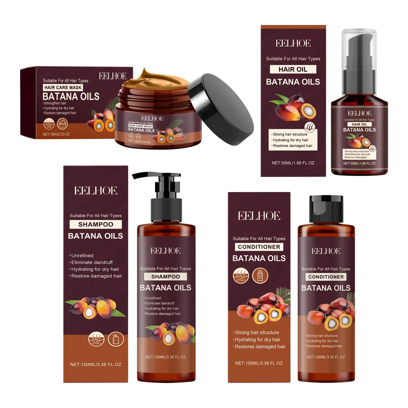 Eelhoe Batana Oil Hair Care Series Oil Control Moisturizing Smoothing Deep Cleaning Pure Plant Treatment Hair Growth Shampoo Set Halalzen