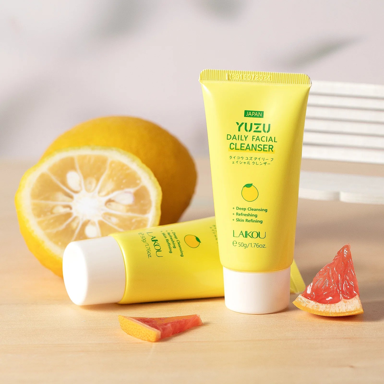 LAIKOU Grapefruit/YUZU Face Cleanser 50g Gentle Deep Cleansing Face Wash Rich Foam Facial Foam Oil Control Moisturizing Cleanser Halalzen