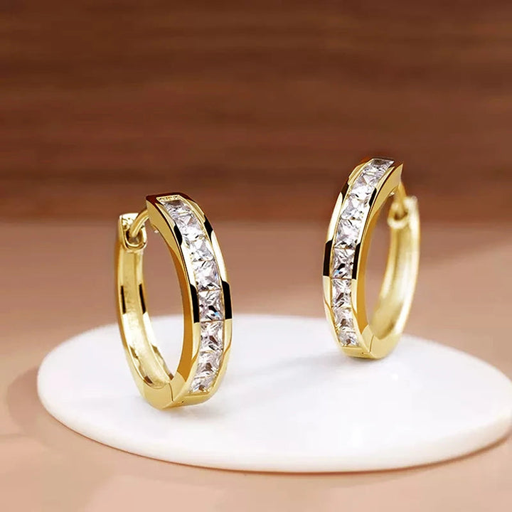 Huitan Classic Design Women Hoop Earrings Full with Princess Square CZ Simple and Elegant Female Accessories Versatile Jewelry HALALZEN