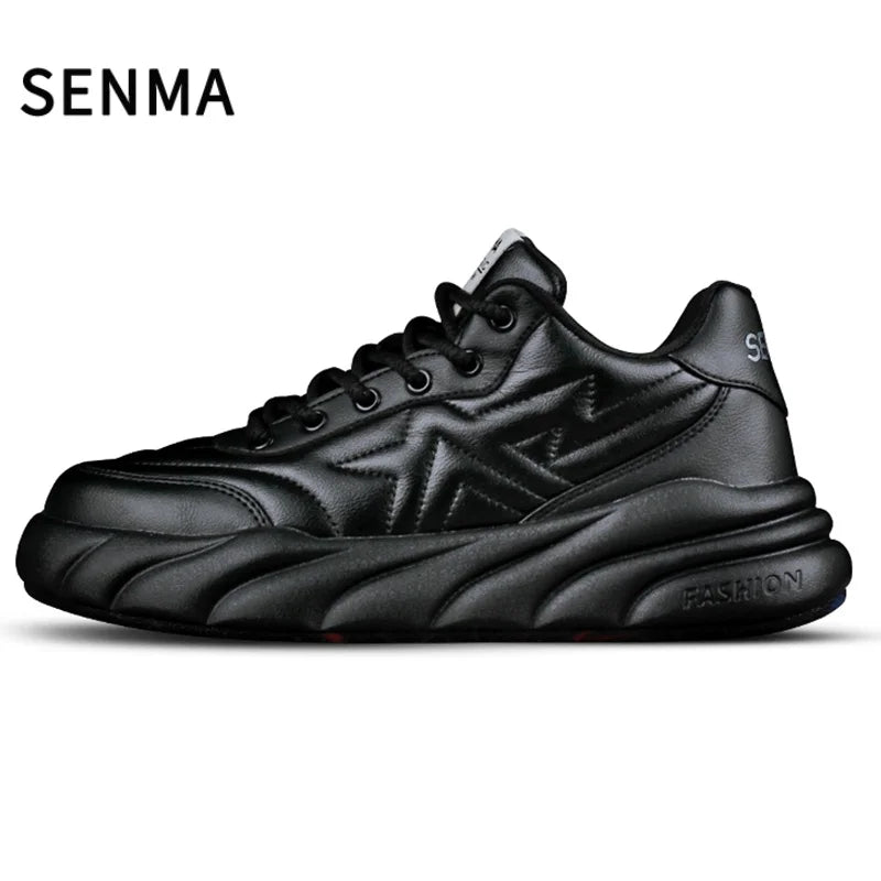 SENMA Sneakers for Men Genuine Leather Casual Shoes Mens Board/Tennis/Running/Walking Shoes Comfortable & Durable Athletic Shoes