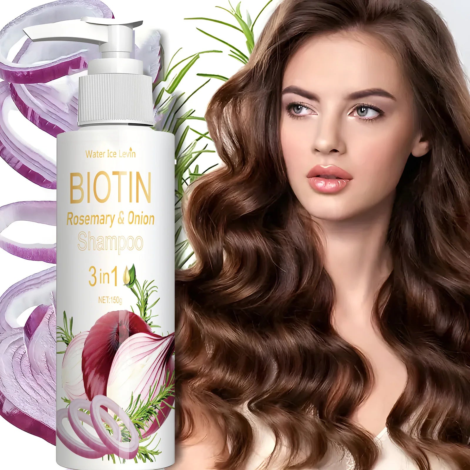 Biotin Rosemary & Onion 3 in 1 shampoo to strengthen hair roots, scalp repair, anti-thinning, moisturizing, thickening hair care