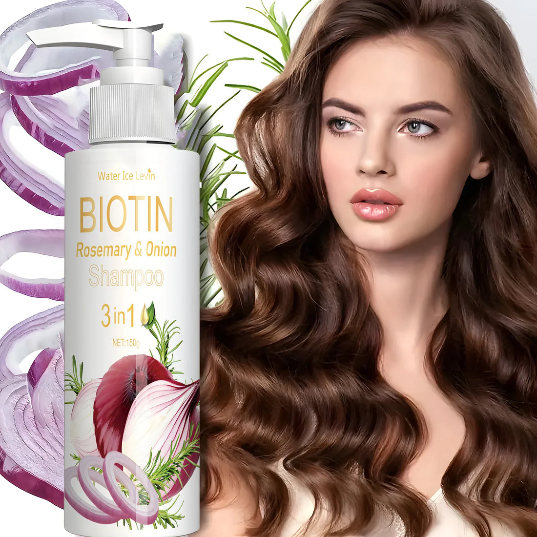 Biotin Rosemary & Onion 3 in 1 shampoo to strengthen hair roots, scalp repair, anti-thinning, moisturizing, thickening hair care