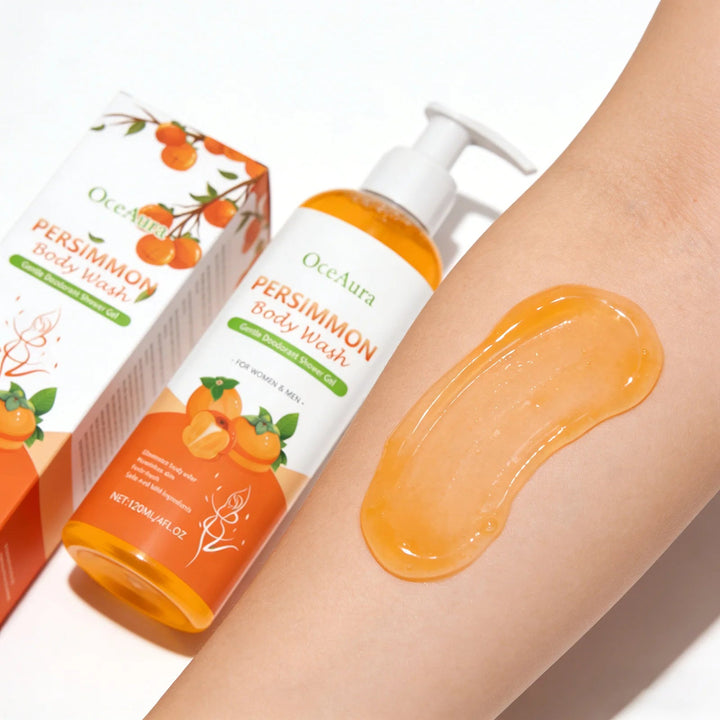 Persimmon Body Wash for Body Odor Control & Deep Clean - Deodorizing, Exfoliating, Moisturizing Shower Gel, Repairs Skin Barrier Halalzen