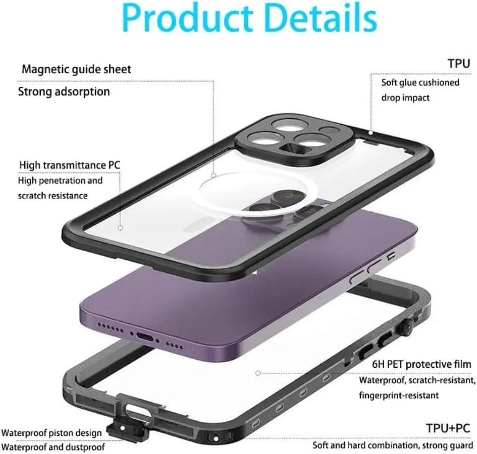 IP68 Waterproof Phone Case For iPhone 16 15 Plus 14 13 Pro Max Snowproof Dustproof Shockproof Shell Underwater Protection Cover