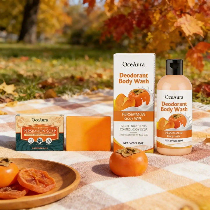 OceAura Persimmon Soap Bar for Body Odor Control Deodorant Professional Skin Cleaning Goat Milk Body Wash Persimmon Shower Gel Halalzen
