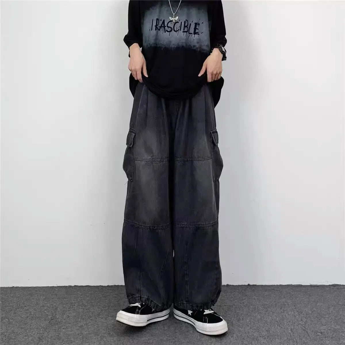 2024 Spring And Autumn Vintage Wide Leg Big Pocket Overalls Men Y2K Neutral Loose Straight Leg Casual High Street Hip Hop Jeans HALALZEN