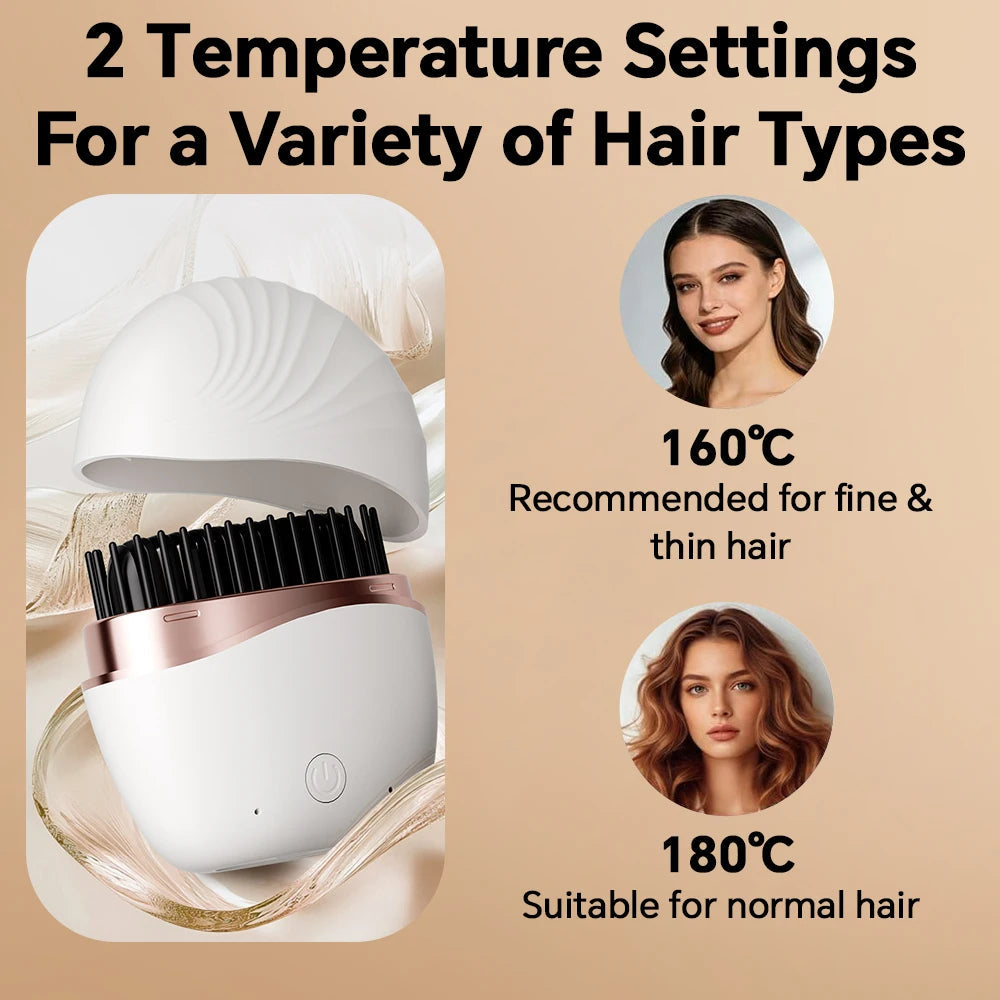 Mini Straightener USB Rechargeable Hair Straightener Brush - Anti-Scald Shell, Cordless Straightening Comb for Smooth Hairstyle Halalzen