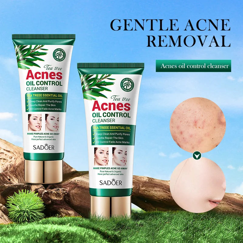 SADOER Tea Tree Acne Removal Facial Cleanser Moisturizing Anti-aing Anti Acne Deep Cleansing Face Wash Foam Cleanser Skin Care Halalzen
