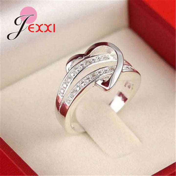 Engagement Ring Heart Shape Double Rows Design Original 925 Sterling Silver Rings For Women Best Gift For Girlfriend Fashion HALALZEN