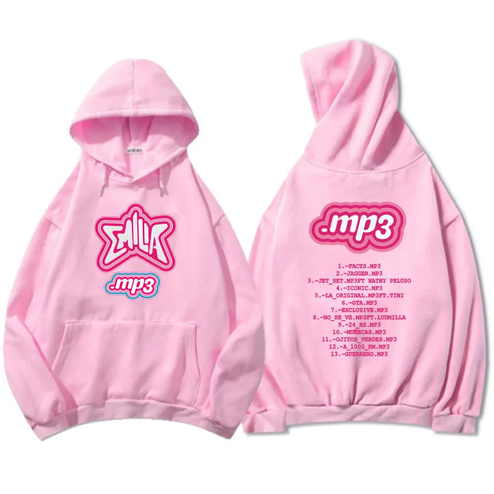 Men Clothes MP3 Emilia Mernes Hoodies Graphic Printing Sweatshirts Winter Casual Long Sleeve Sudaderas Pink Unisex Soft Hoodie