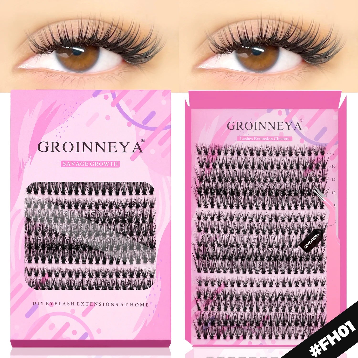 GROINNEYA DIY Lashes Extension Kit Individual Lashes Clusters Faux Mink Eyelash Extension Mix set with Lash Natural Look Makeup Halalzen