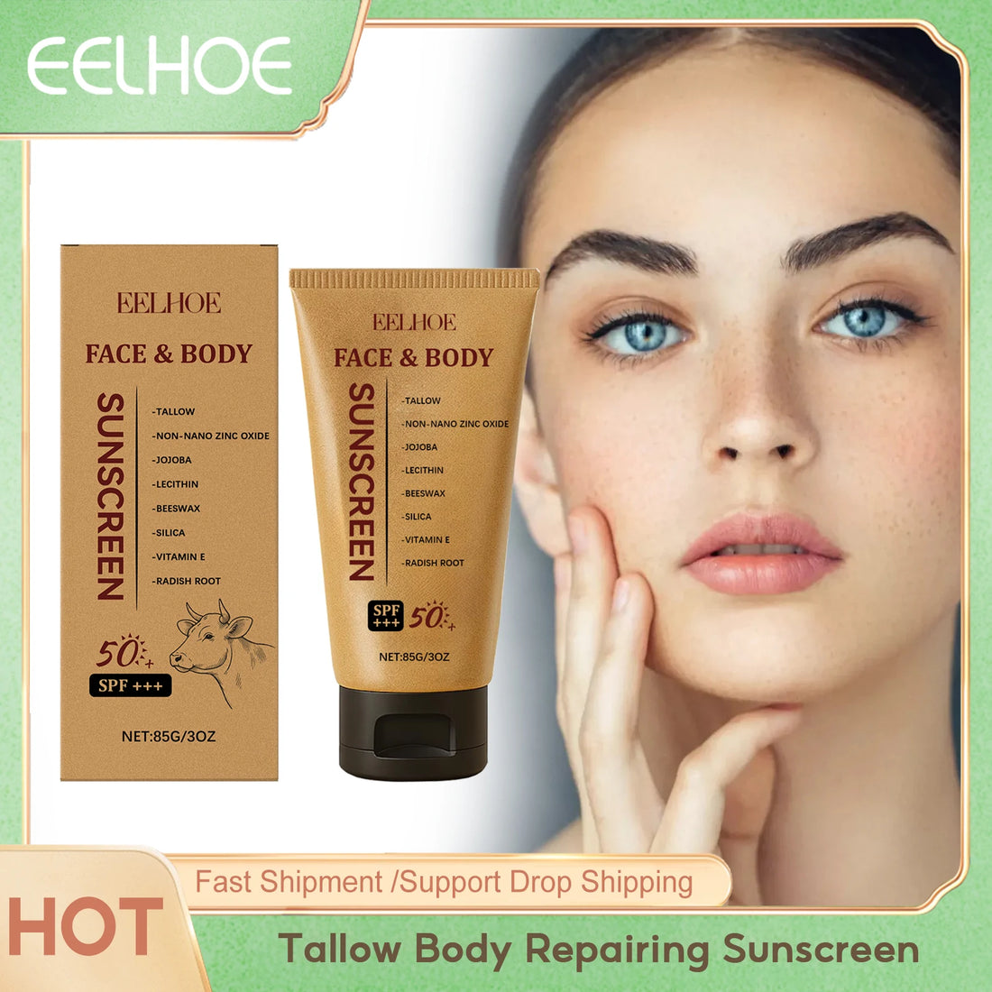 Eelhoe Tallow Body Repairing Sunscreen Oil Control Lasting Waterproof Full Coverage Keep Refresh For Oily Skin Sunscreen Lotions