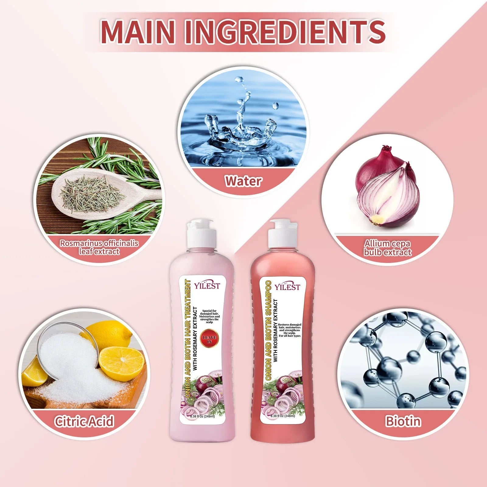 YILEST Onion Biotin Rosemary Shampoo Set Nourishes Hair Roots Restores Hair Luster Improves Hair Quality, Hair Care Cleanliness Halalzen