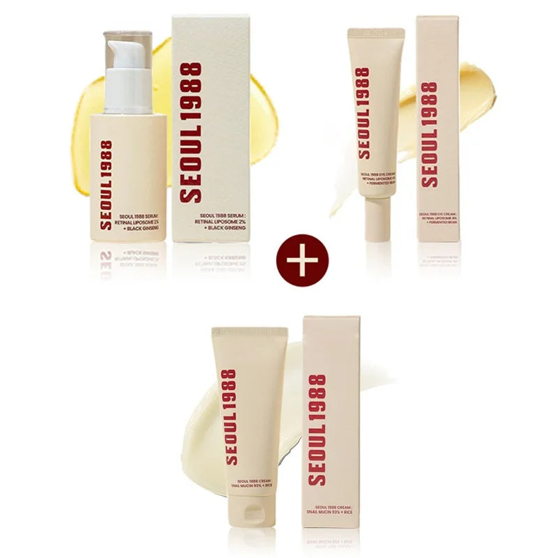 Soothing Moisturizing Improve Brightening Facial Snail Mucin Rice Cream 4% Retinol Serum Eye Cream Seoul 1988 Korea Skincare Set