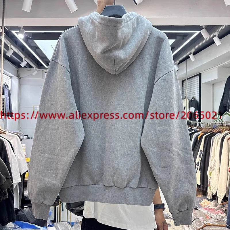 Sun Embroidery Hoodie Men Women Top Quality Oversize Washed Pullover