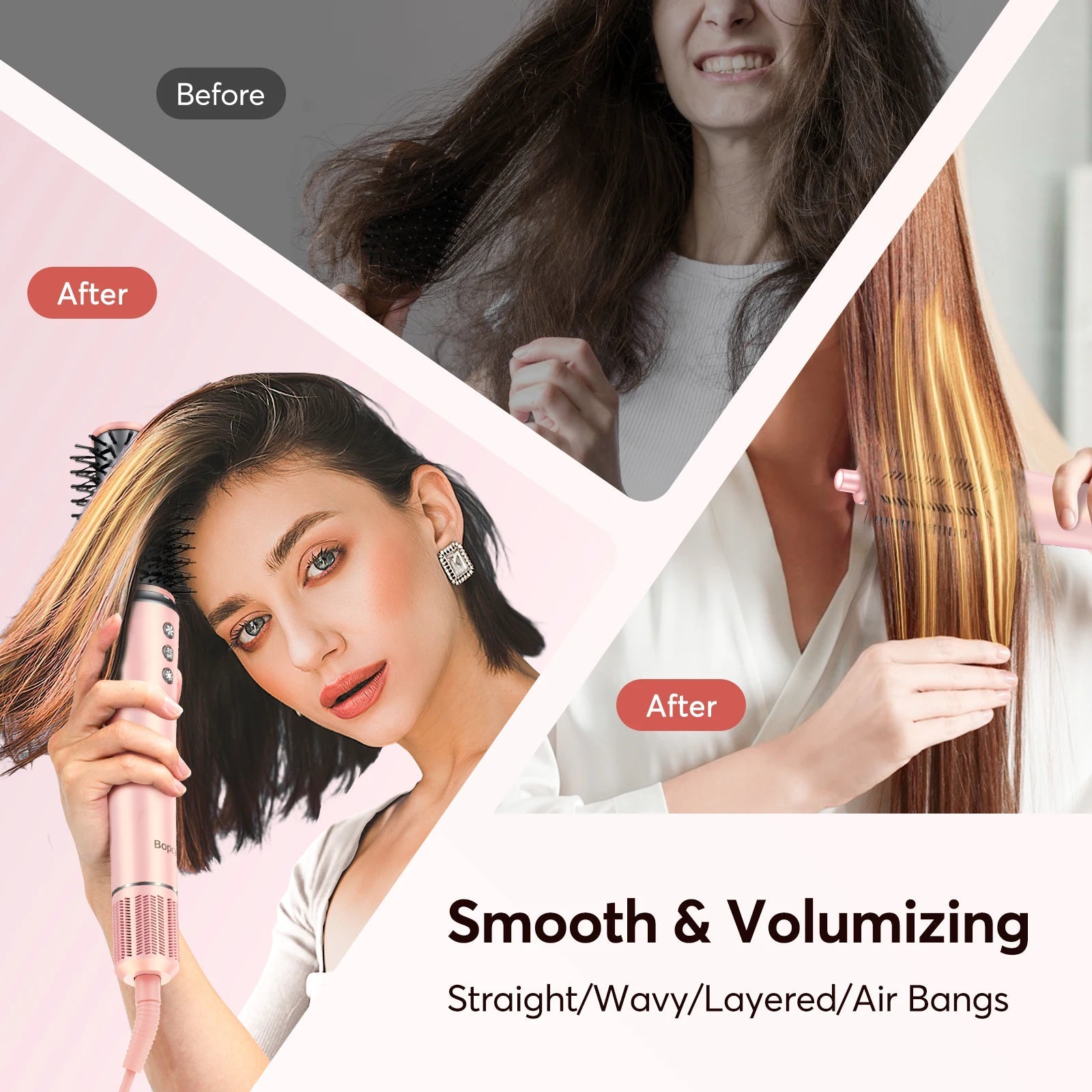 Bopcal 5 In 1 Hair Dryer Hot Air Comb Electric Hair Curling Iron 1200W High Speed Blower Multifunctional Styling Tools Hairdryer Halalzen