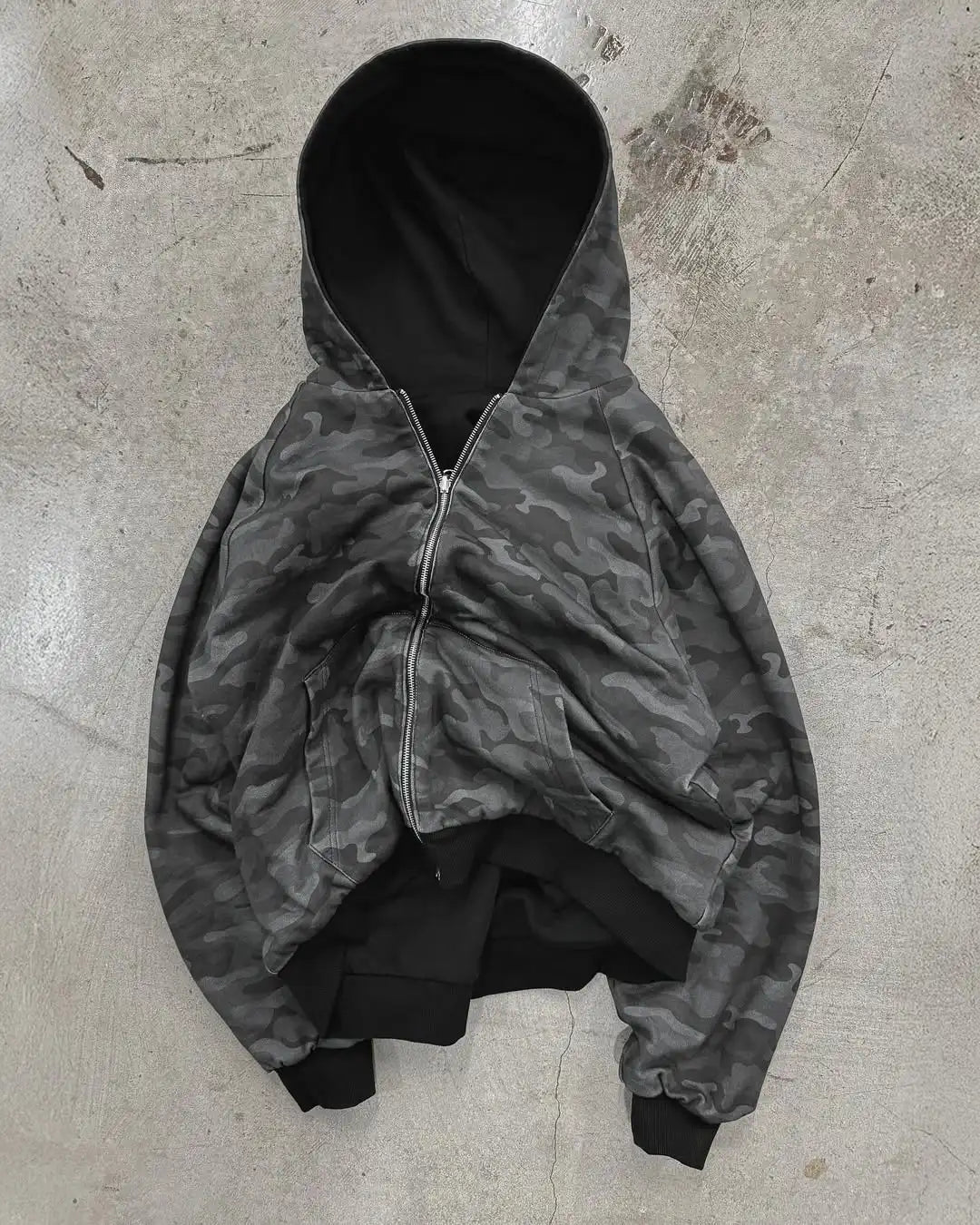 American fashion Gothic camouflage clothing oversized hooded men's Y2K street hip-hop Harajuku loose zipper sweatshirt