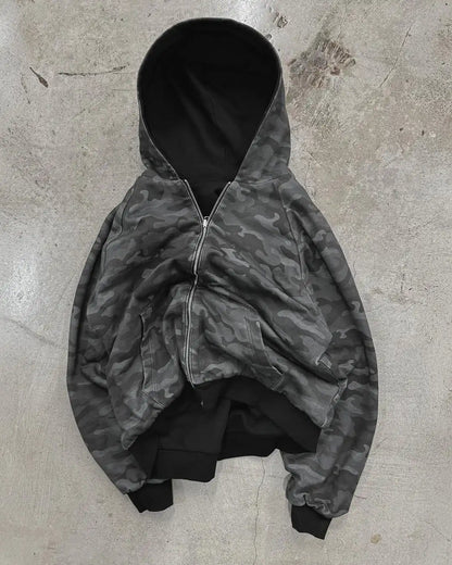 American fashion Gothic camouflage clothing oversized hooded men's Y2K street hip-hop Harajuku loose zipper sweatshirt