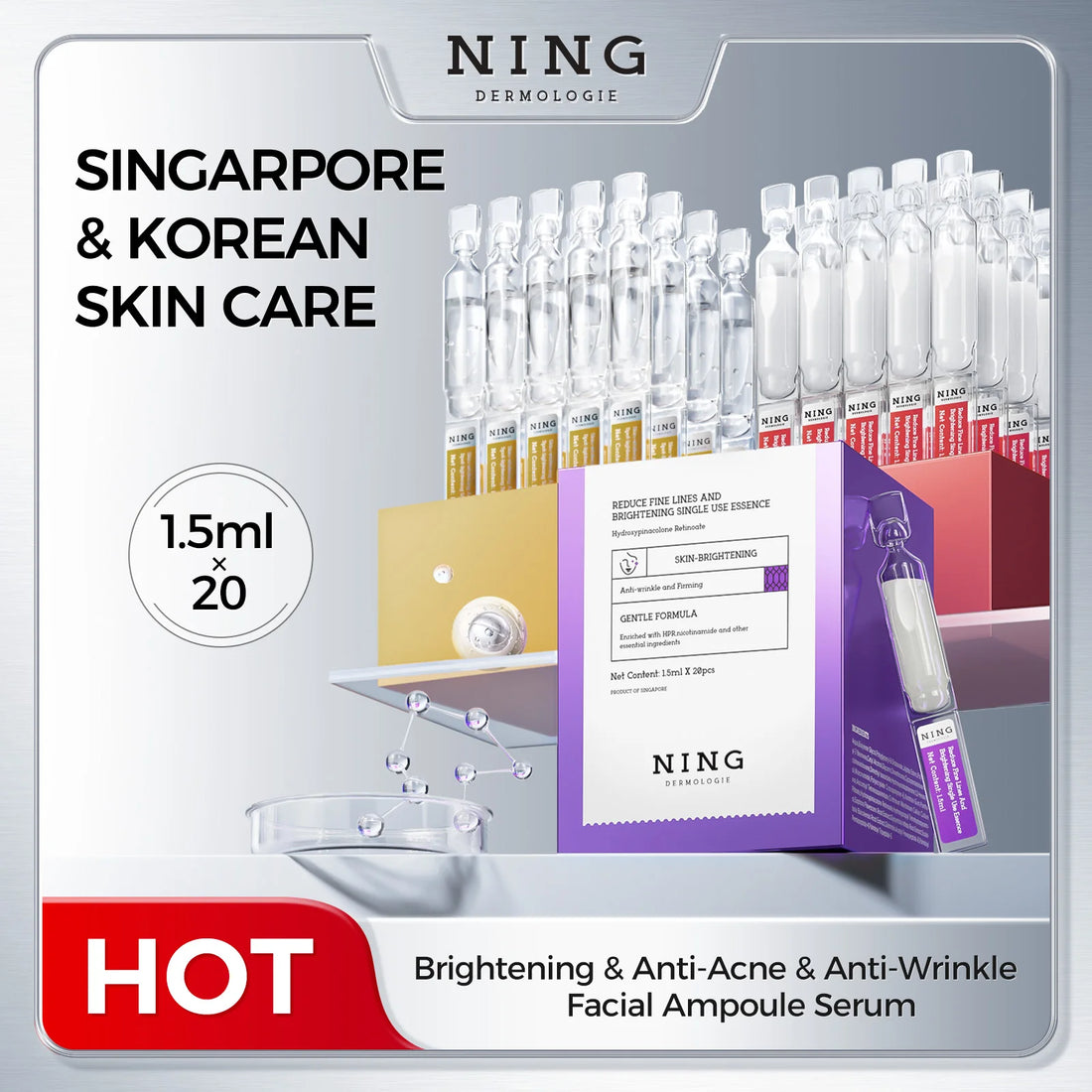 Face Ampoule Essence|Brightening,Anti-Wrinkle, Anti-Acne with Niacinamide, Salicylic Acid & Peptides for Even Tone & Skin Repair