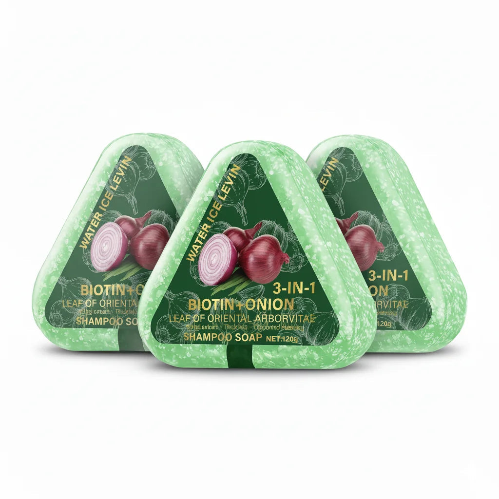 Biotin Onion Hair Soap. 3-in-1 Formula. Plant Extracts Deep Cleaning. Healthy Black Shine. Smooth Non-Stick Comb. 120g Net. Halalzen