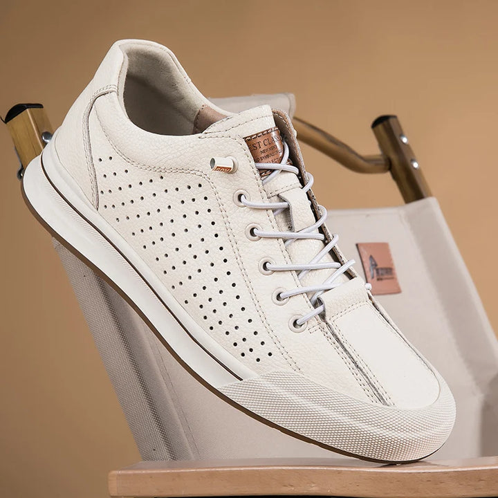 Men's Casual Breathable Flat Shoe Perforated Lightweight And Comfortable Daily Walking Shoe Classic Outdoor Low-Top Driving Shoe