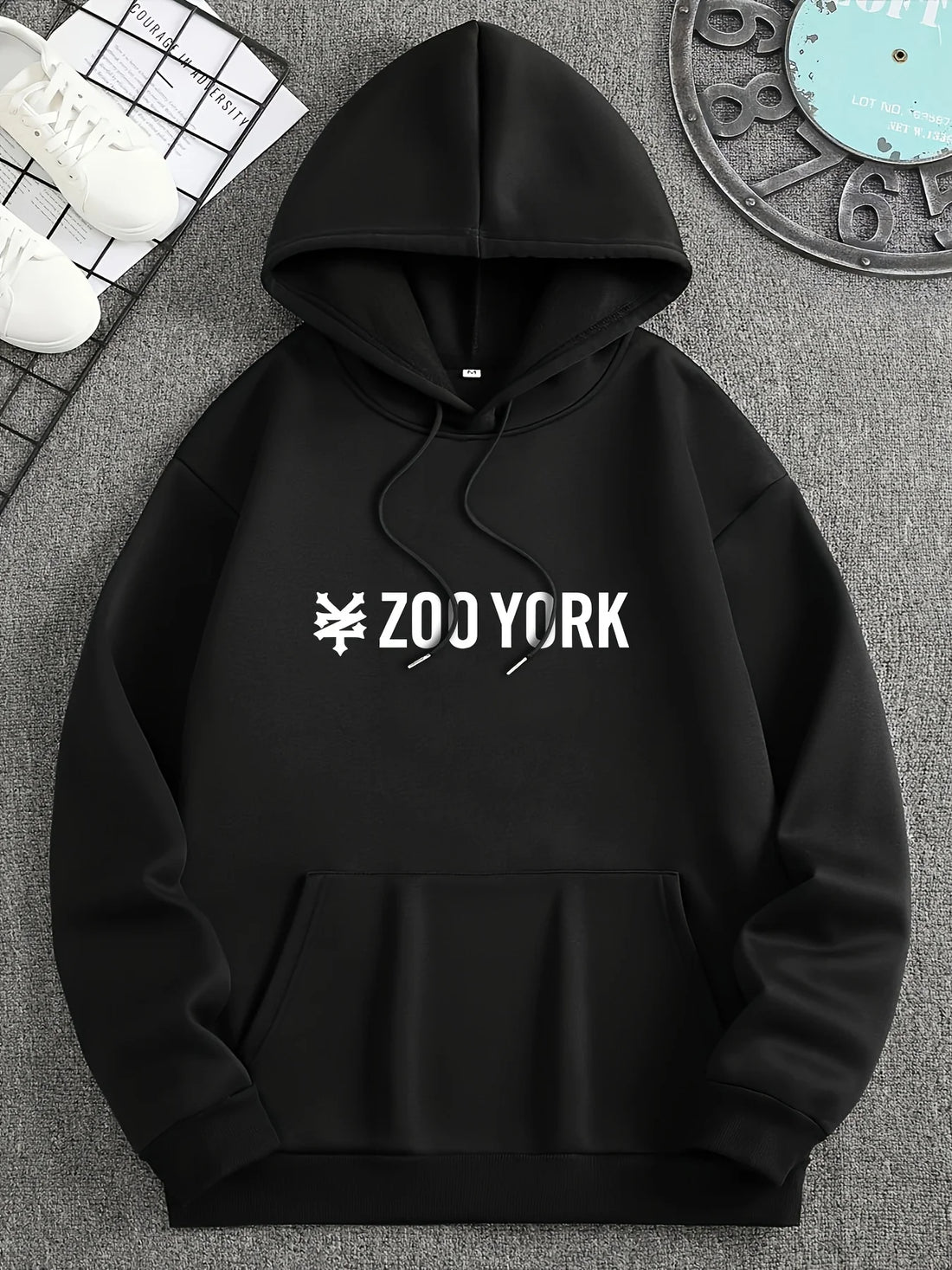 Men'S Black "ZOO YORK" Graphic Hoodie - Lightweight Polyester Blend, Perfect, Casual Wear Hoodie  | Knit Construction,
