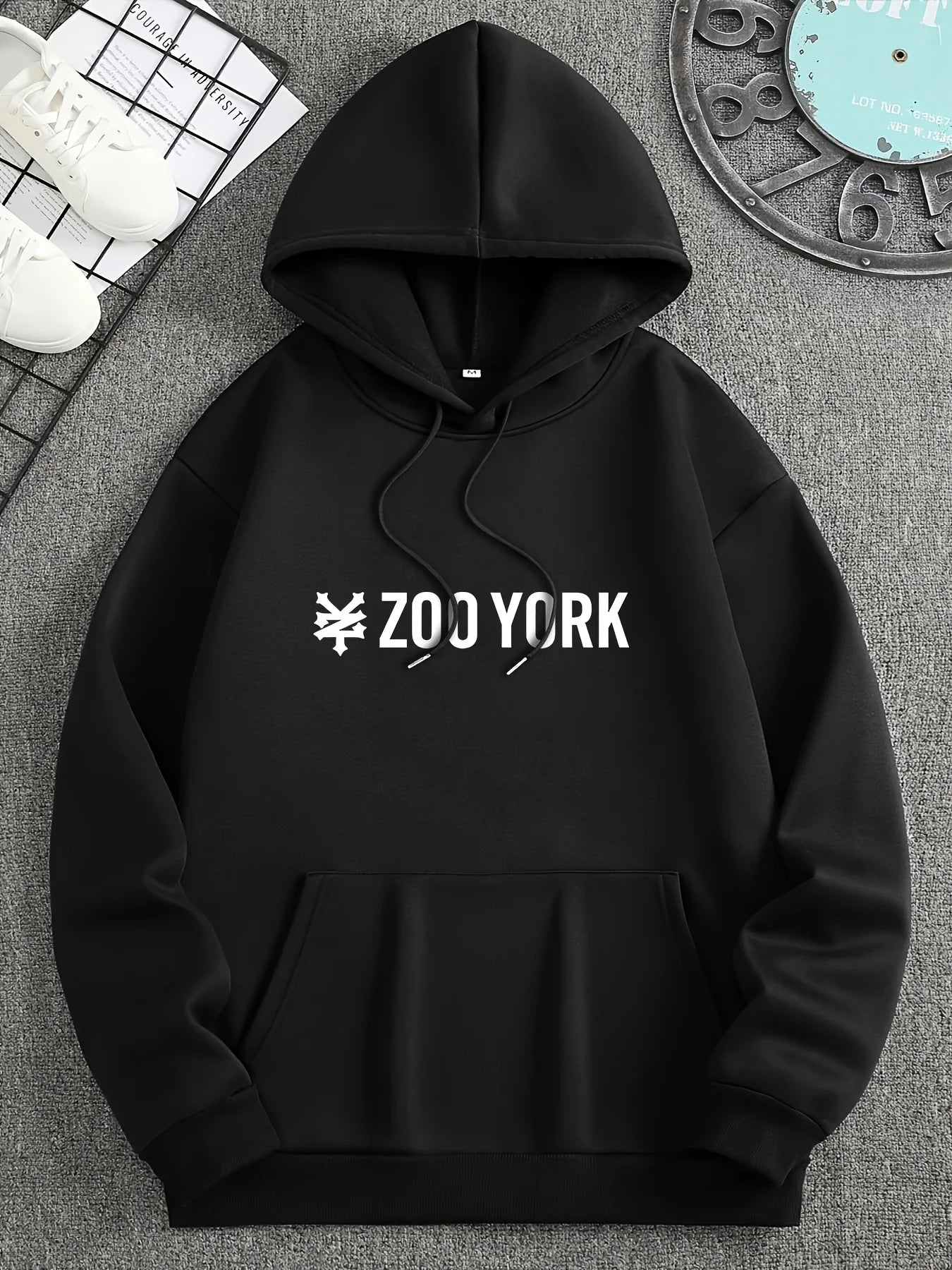 Men'S Black "ZOO YORK" Graphic Hoodie - Lightweight Polyester Blend, Perfect, Casual Wear Hoodie  | Knit Construction,