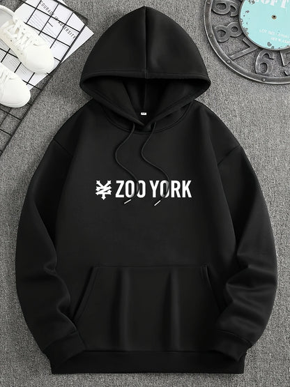 Men'S Black "ZOO YORK" Graphic Hoodie - Lightweight Polyester Blend, Perfect, Casual Wear Hoodie  | Knit Construction,