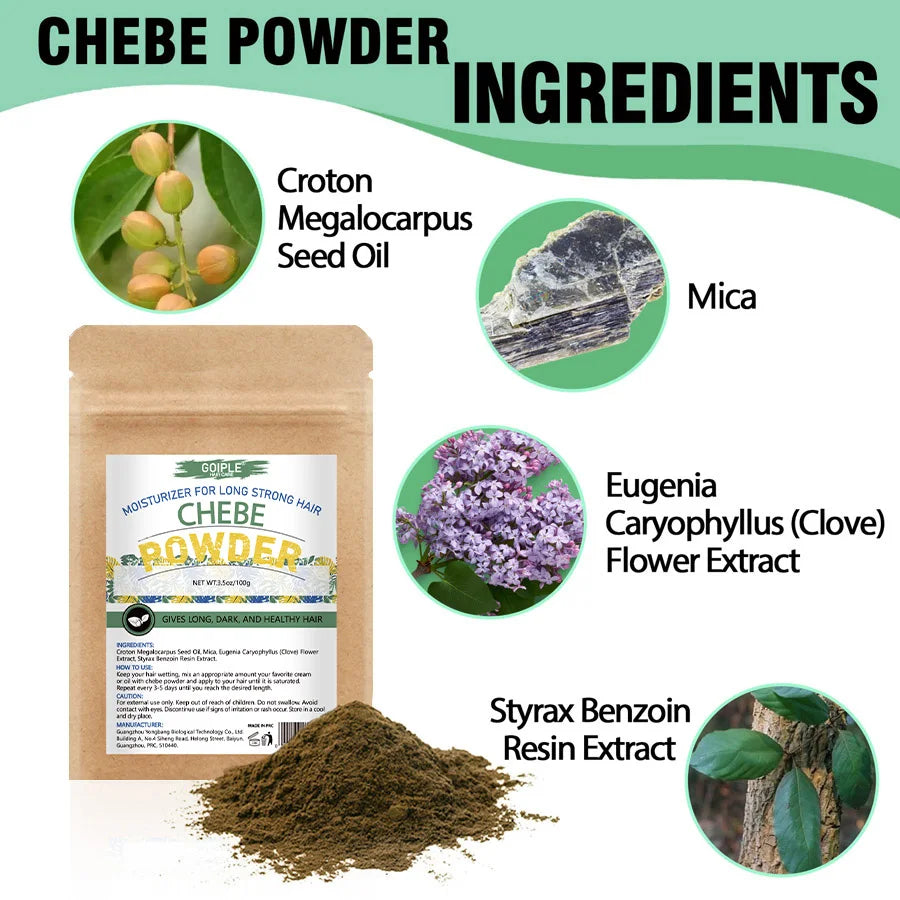 GOIPLE Chebe Powder-Contains Natural Ingredients Promotes Strong and Healthy Hair Strengthens & Thickens Formulated for Dry Hair Halalzen
