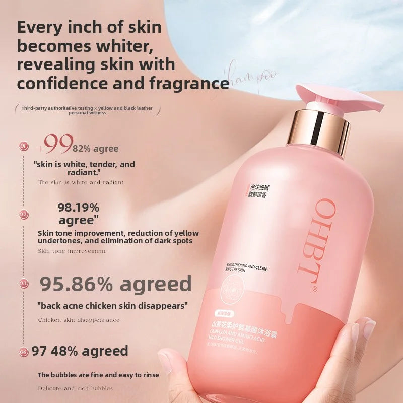 OHBT Camellia Shower Gel, 500ml Long Lasting Fragrance Deep Cleansing Body Wash, Moisturizing Refresh Amino Acid Exfoliate Halalzen