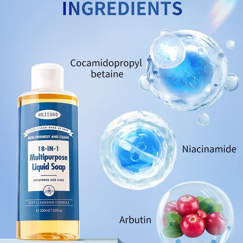 New Liquid Soap 200ml Much Foam Cleaning Care with 18-in-1 Multipurpose for Your Hair, Clothes and Other Dirty Things Halalzen
