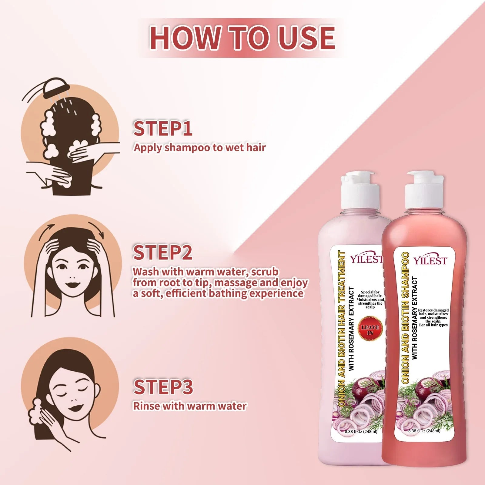 YILEST Onion Biotin Rosemary Shampoo Set Nourishes Hair Roots Restores Hair Luster Improves Hair Quality, Hair Care Cleanliness Halalzen