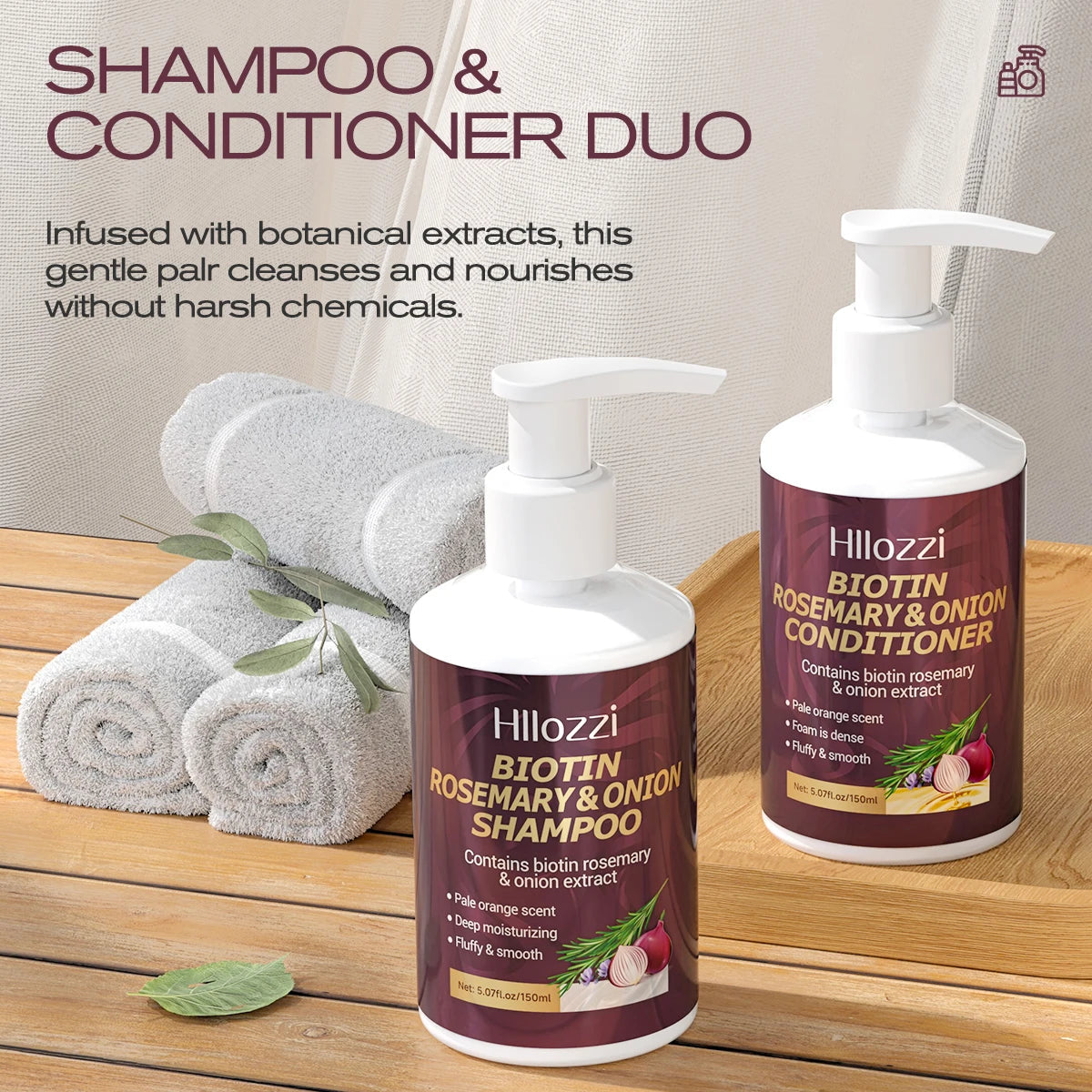 Biotin Rosemary & Onion Hair Care Set – Shampoo + Conditioner, Strengthen & Nourish, 2pcs/Set Halalzen
