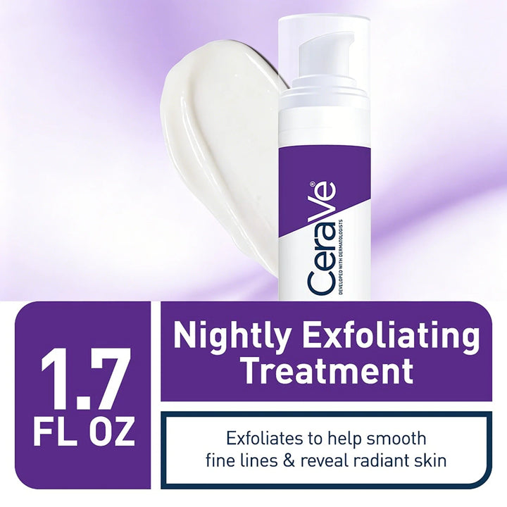 CeraVe Skin Renewing Nightly Exfoliating Treatment 50ml Glycolic Lactic Acid Serum with Ceramides for Radiant Smooth Skin Halalzen