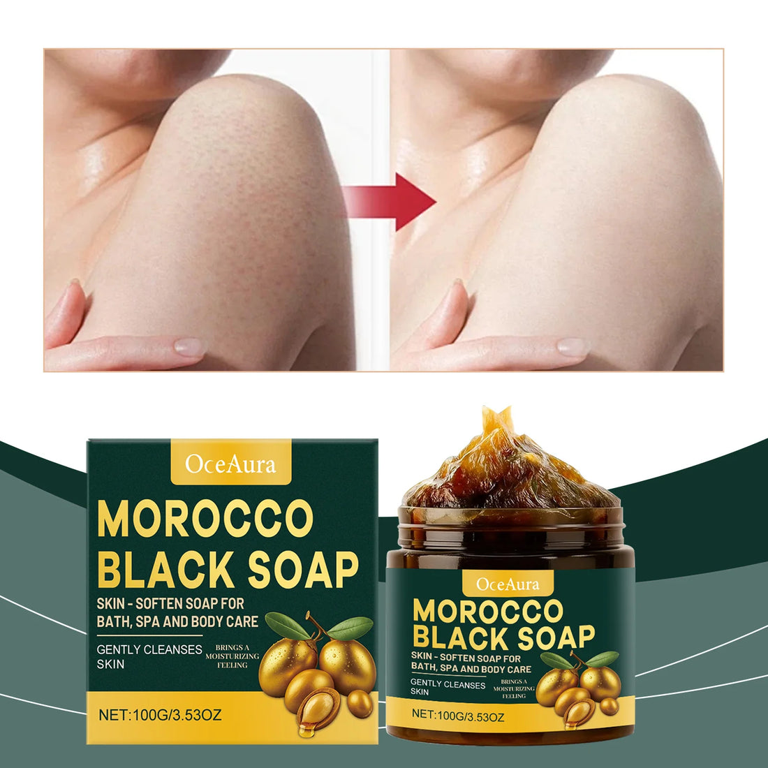 100g Natural Morocco Black Soap Dead Skin Remover Body Scrub Deep Cleaning Remove Dead Skin Cells Gentle Care Body Moisturizing Daily Body Care Bath Soap