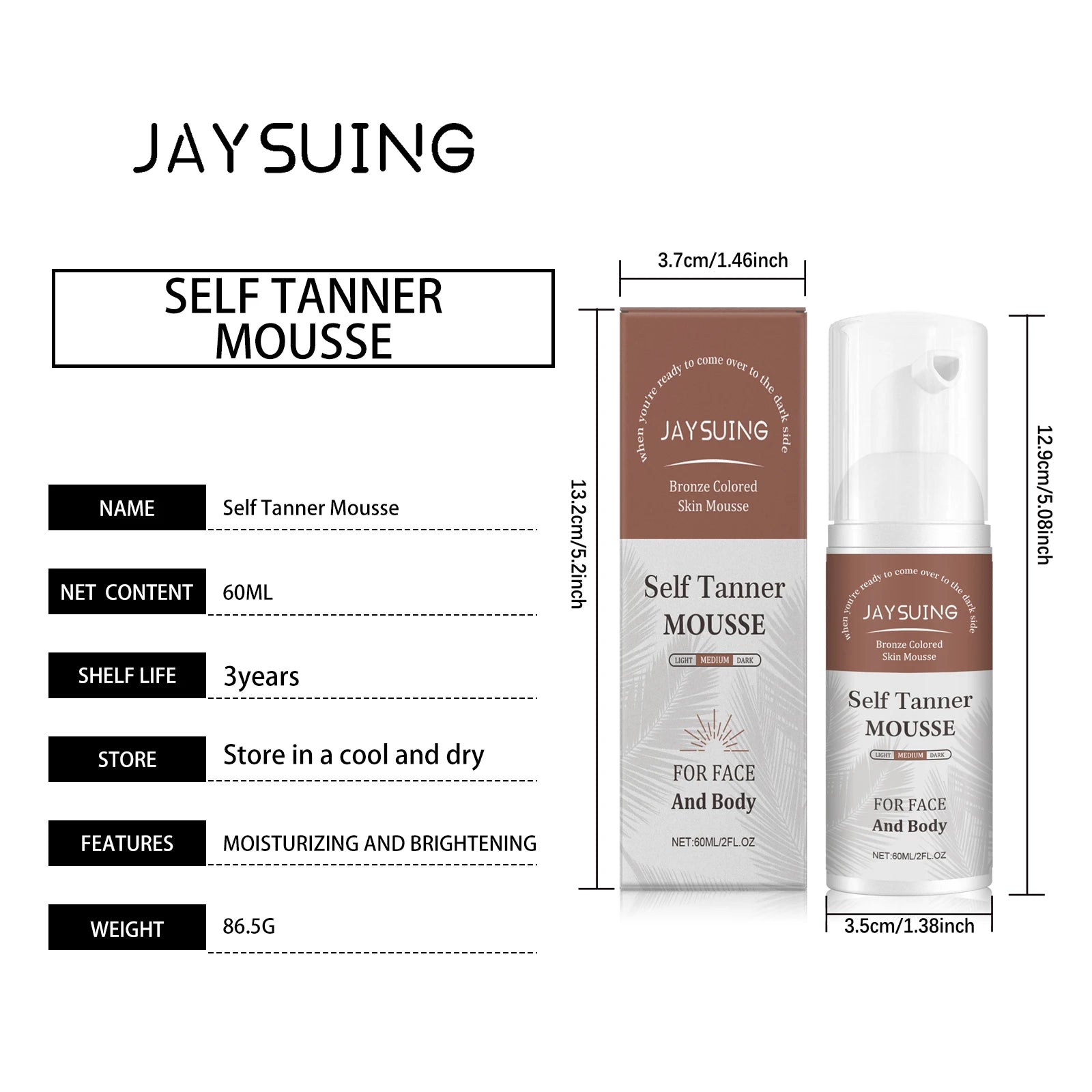 1~3h Self Tan Express Mousse Fast Acting Fake Tan Develops for Dark Fake Tan Face Body Fast-Absorbing Moisturizing Tan Boosting
