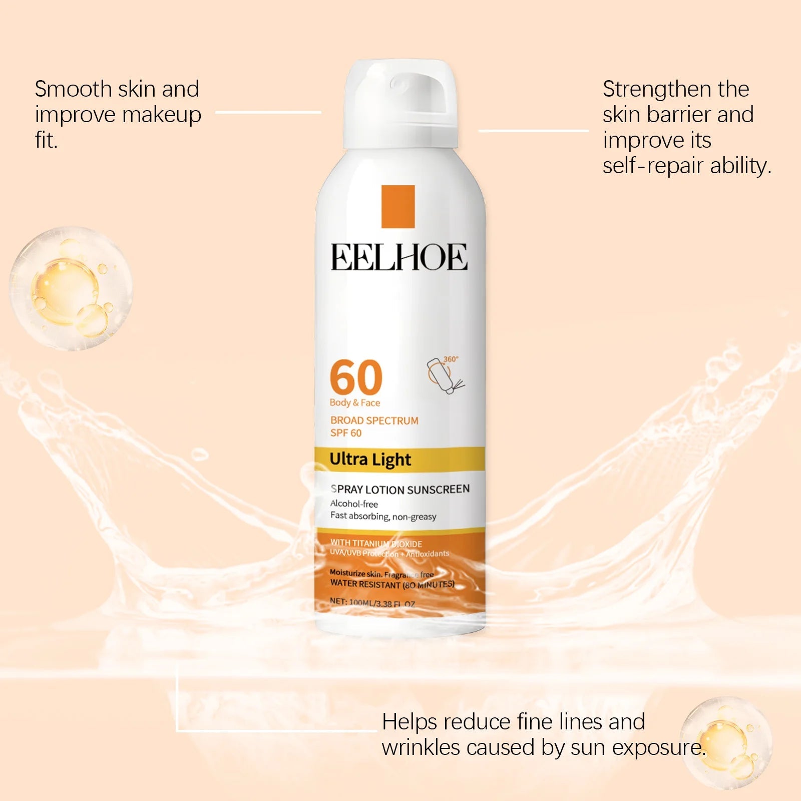 EELHOE Vitamin E Sunscreen Spray 100ml Long-lasting Deep Moisturizing Anti-UV Skin Protector Anti Oxidant Face Body Skin Care Halalzen